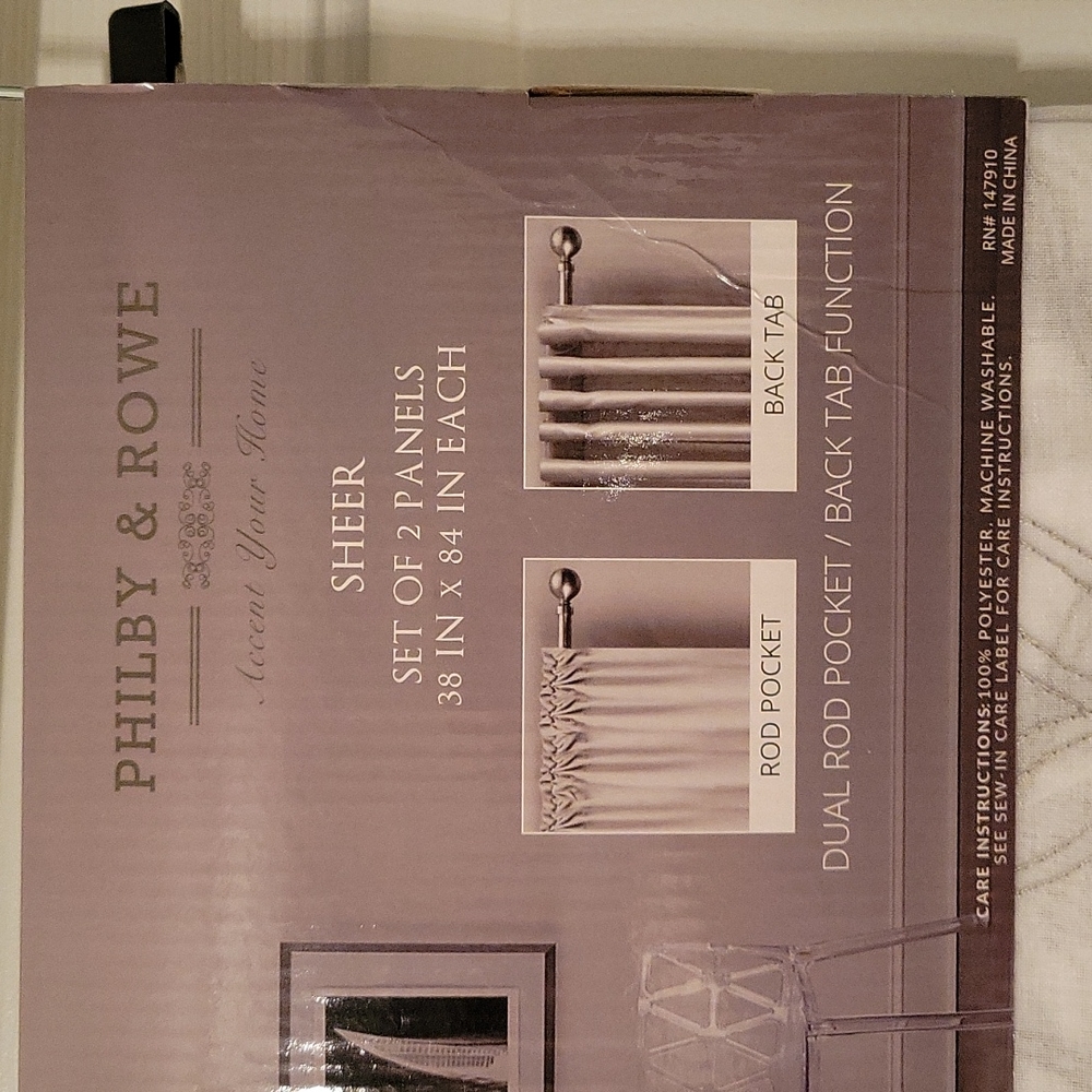 Philby & Rowe Set of 2 Sheer Panel 38X84 Cream & Gray NWT - Picture 2 of 7